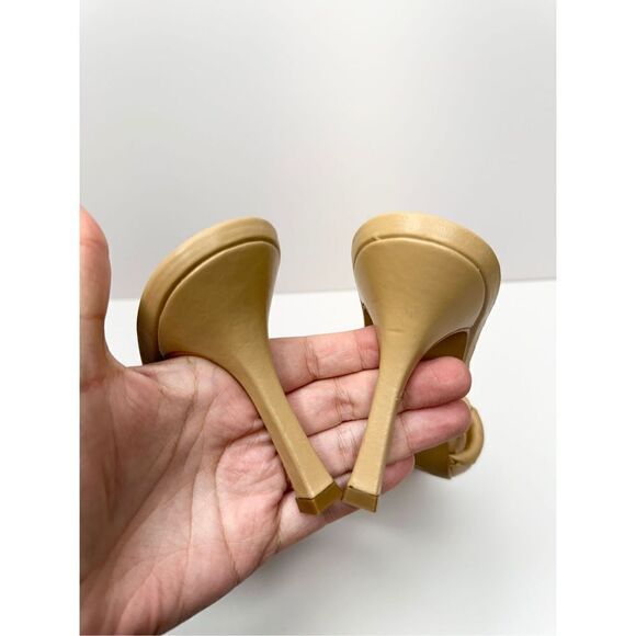 Vince Camuto Sandals Womens Size 8 Tan Leather Square Toe Slip On Woven Heels - Picture 8 of 9